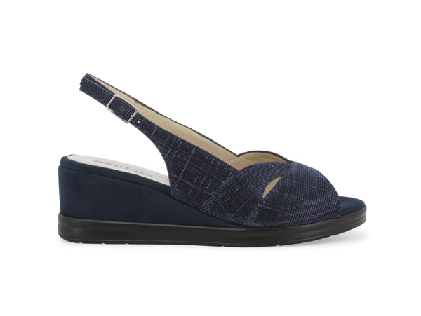 Melluso Sandali Comfort Estivi con Zeppa Tessuto Galassia Blu R80339Z-244859